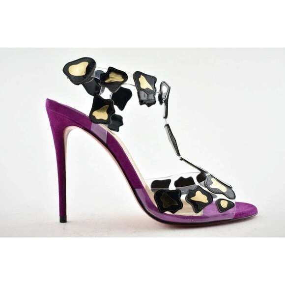 Christian Louboutin Parsemis 100 Black Gold PVC Patent Suede Sandal Heel Pump 36 - Picture 2 of 12